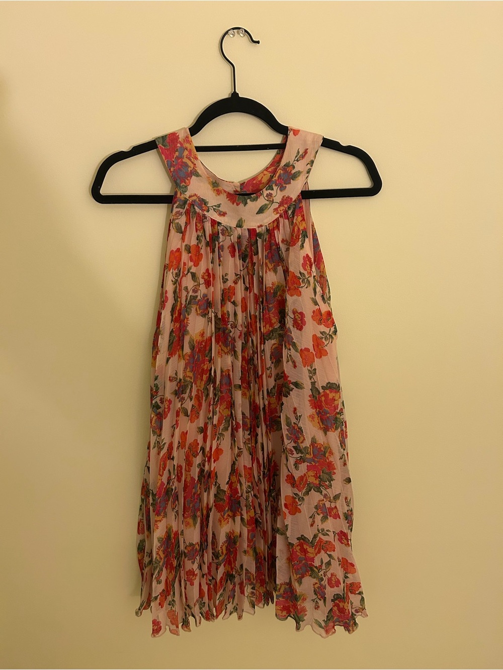 Free People Floral Pleated Pink and Orange Sundress